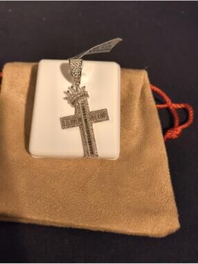 .925 Sterling Silver Bagette moissenite Cross Wirh Crown Pendant